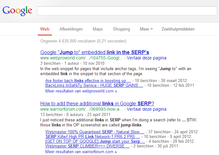 jump to links on the SERP