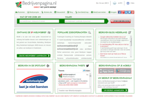 Bedrijvenpagina.nl homepage met blog artikelen en blog tab